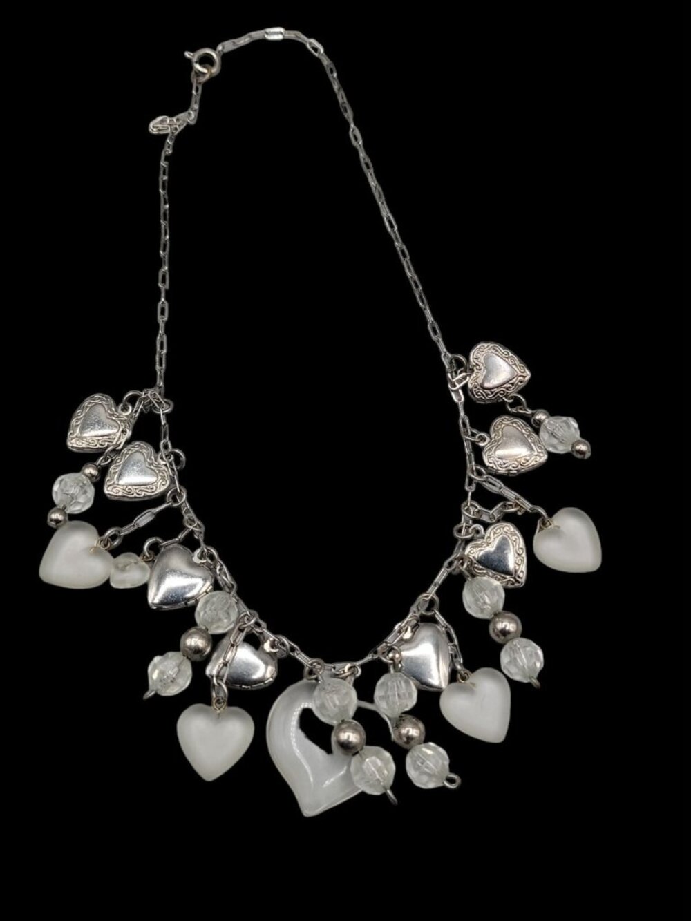 Love Choker Necklace 16" Frost Glass 8 Silver Plated Double Photo Locket Charms - Picture 8 of 15